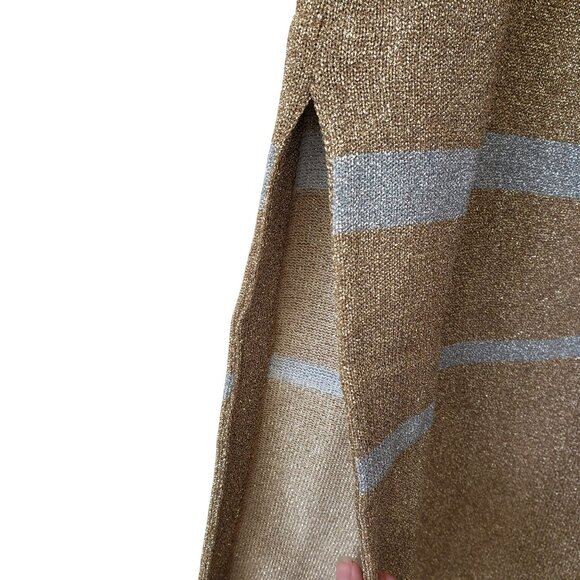 Paco Rabanne Gold Silver Stripe Metallic Knit Maxi Skirt Side Slit Glam Resort - Picture 8 of 14
